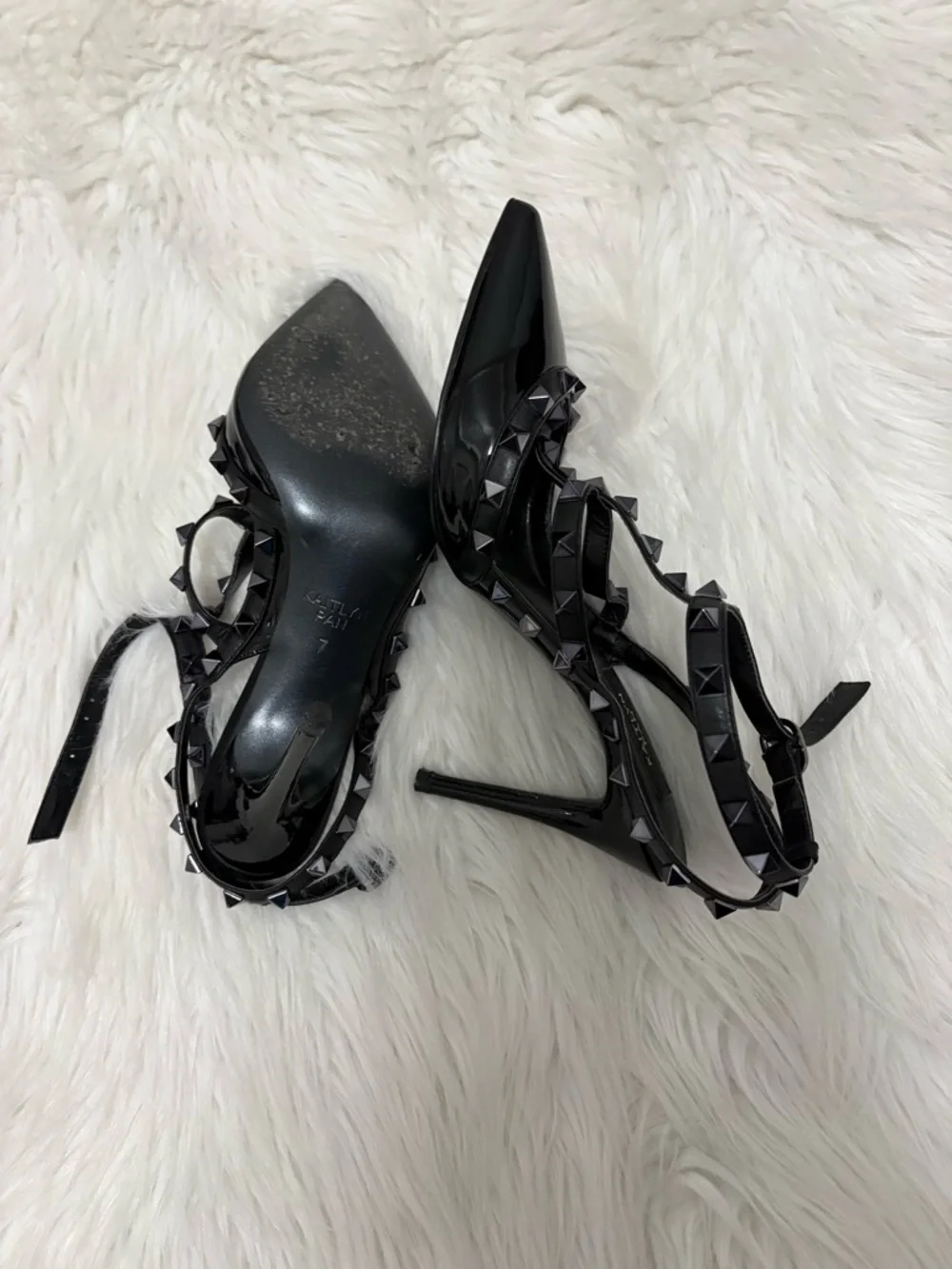 Kaitlyn Pan Black Goth Whimsigoth Fairygoth Studded Pointed-Toe Slingback Heels - Picture 5 of 5